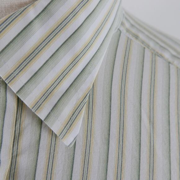 Henry Jacobson Mens Button Down Green Yellow Striped Dress Shirt XL - Picture 3 of 11